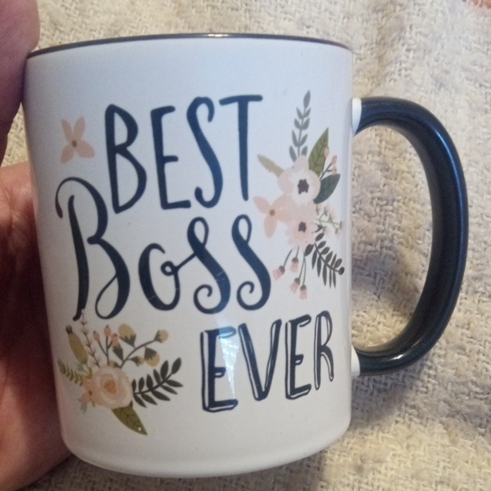 Floral 'Best Boss Ever' Mug - White and Black